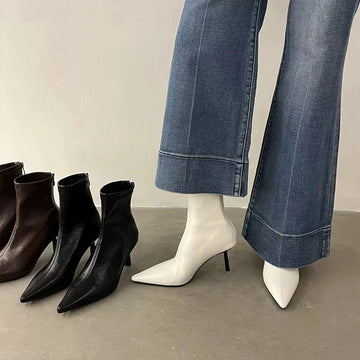 Xajzpa New Style Luxury Women's Fashion Pointed Toe Ankle Boots Women Wedding Party Shoes Winter Autumn Slim Short Ladies Boots